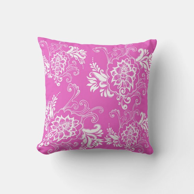 Coussin Graphique floral rose chaud (Recto)
