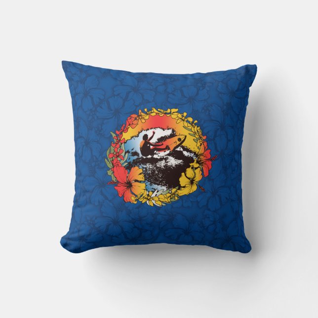 Coussin graphique rétro des années 60 avec surfeur (Recto)