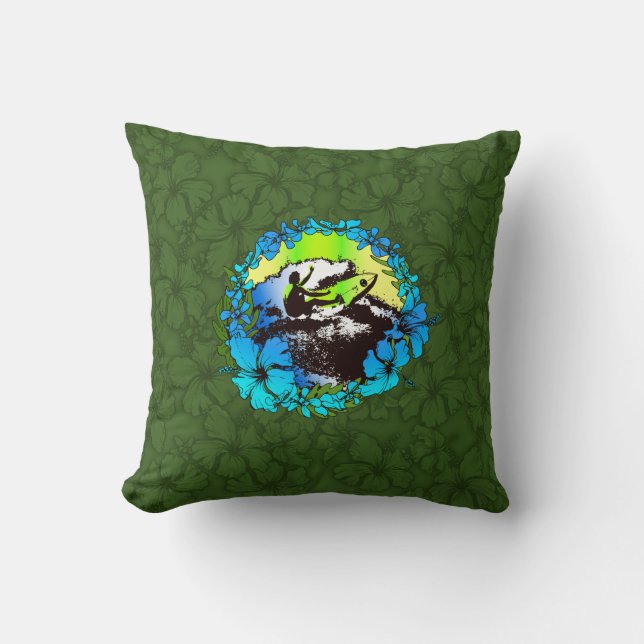 Coussin graphique rétro des années 60 avec surfeur (Recto)
