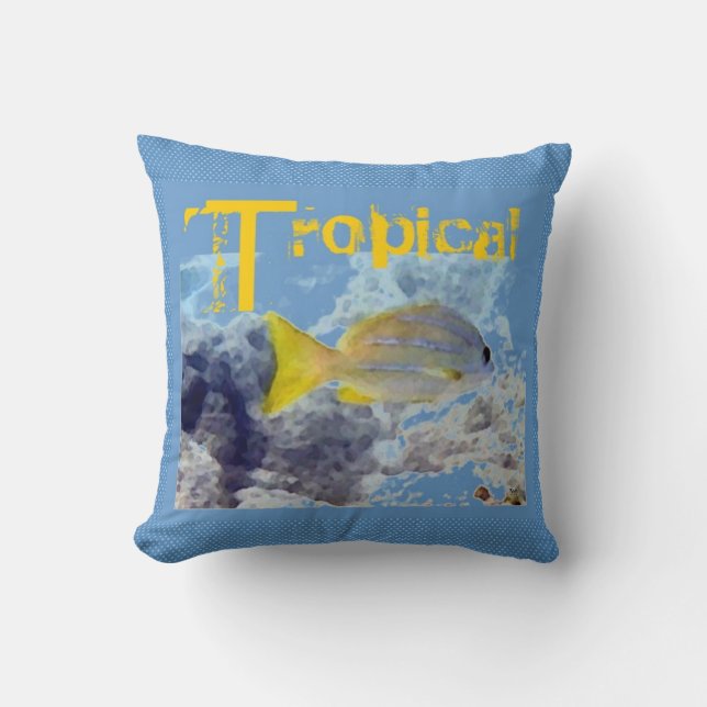 Coussin graphique Tropical Jaune de poisson bleu (Recto)