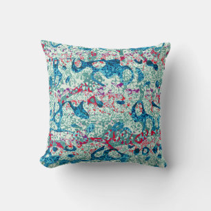 Coussin Graphique Turquoise en rouge bleu à points