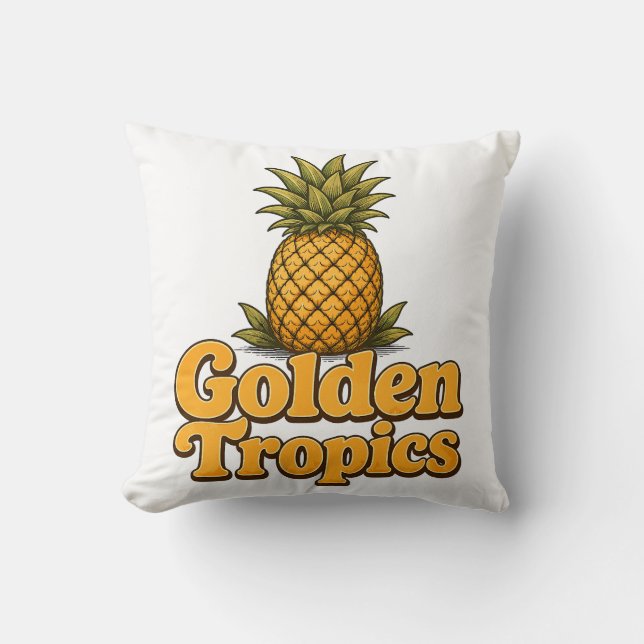 Coussin Graphiques Rétro Ananas Tropiques Dorés (Recto)