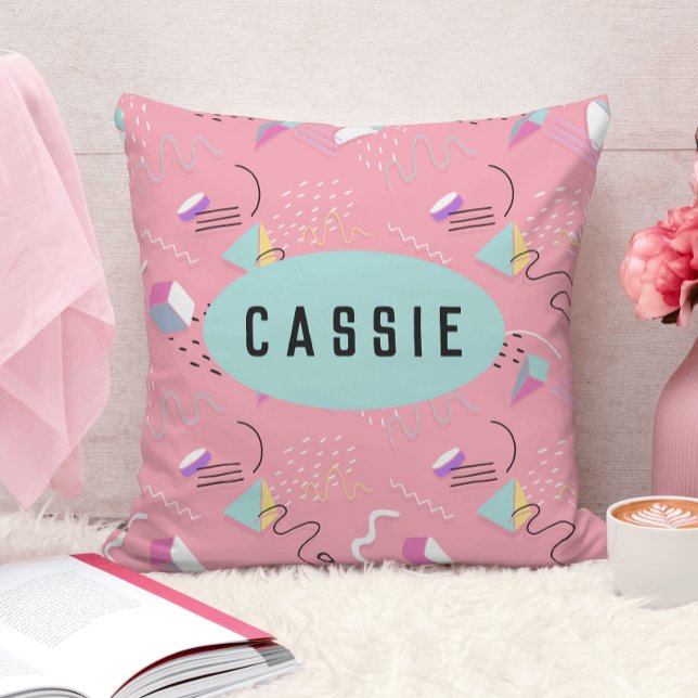 Coussin Graphiques Rétro Fun Pink des Années 90 (Créateur téléchargé)