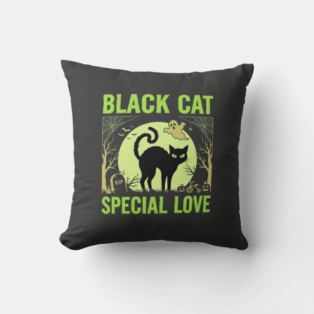 Coussin Graphisme d'amour spécial chat noir Halloween (Recto)