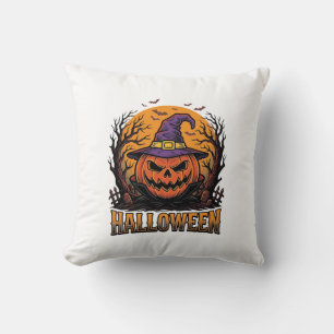 Coussin Graphisme de chapeau de sorcière de citrouille Hal