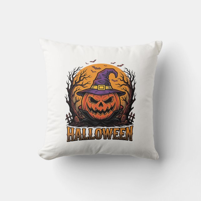 Coussin Graphisme de chapeau de sorcière de citrouille Hal (Recto)