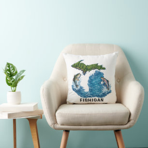 Coussin Graphisme de l'État du Michigan avec Poisson