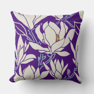 Coussin Graphisme de magnolia en motif violet