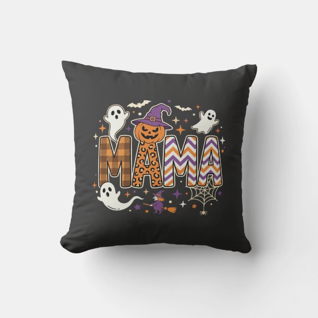 Coussin Graphisme de Maman Halloween Fantômes Sorcière et  (Recto)