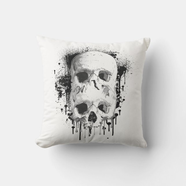 Coussin Graphisme de tache d'encre noire Skull Drip (Recto)
