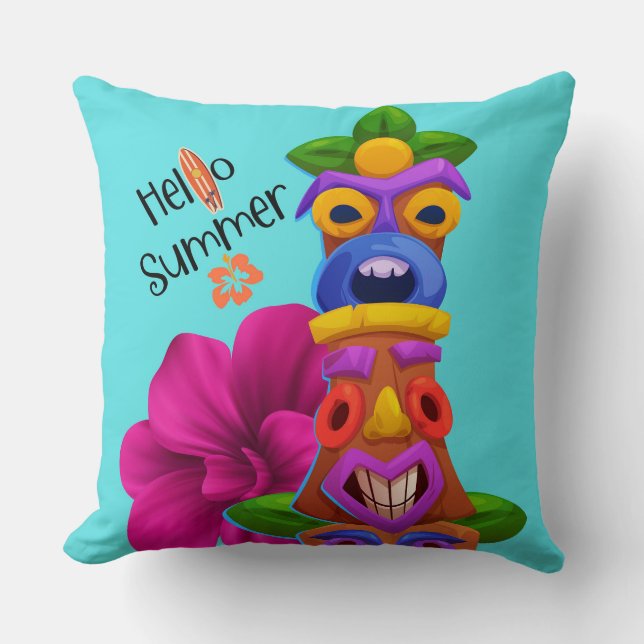 Coussin Graphisme de Tiki Pole Été avec Bonjour l'Été (Recto)