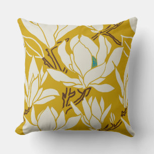 Coussin Graphisme Magnolia à motif moutarde