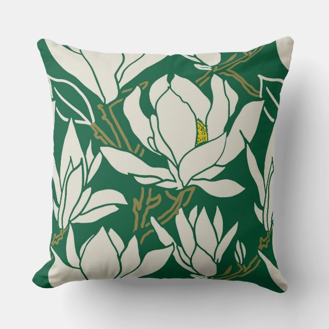 Coussin Graphisme magnolia en motif émeraude (Recto)