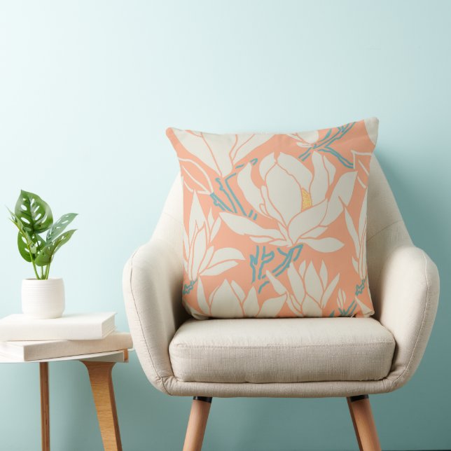 Coussin Graphisme magnolia en motif pêche (Chaise)