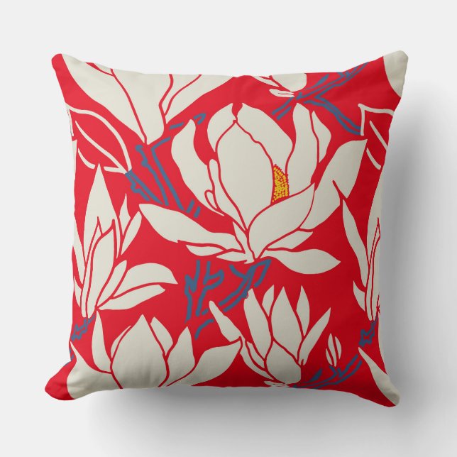 Coussin graphisme Magnolia en motif rouge (Recto)