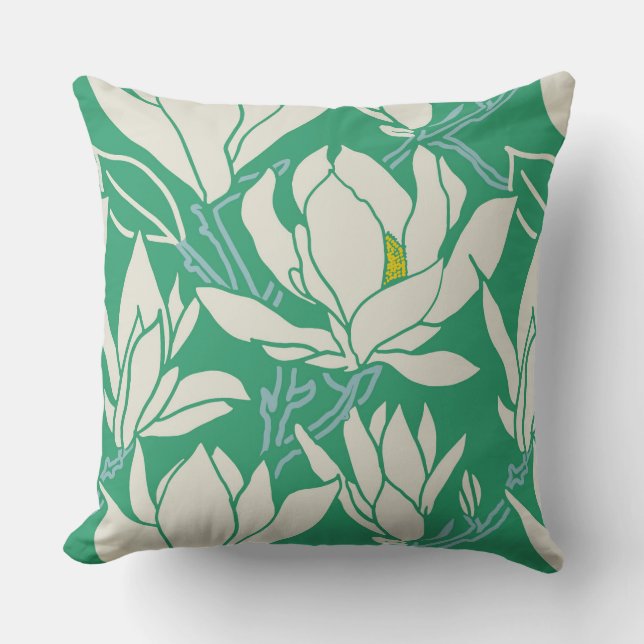 Coussin graphisme Magnolia en motif vert (Recto)