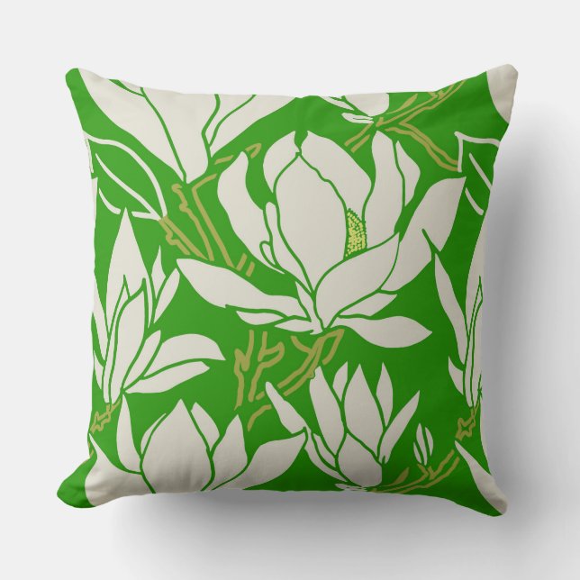 Coussin Graphisme magnolia en motif vert kelly (Recto)