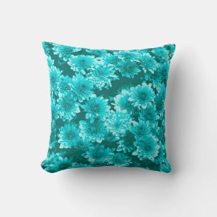 Coussin Graphisme moderne Dahlia Motif, Turquoise et Aqua