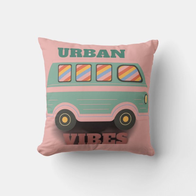 Coussin Graphisme Rétro Fourgonnette Vibes Urbains (Recto)