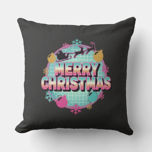 Coussin Graphisme rétro Noël des années 80 (Recto)