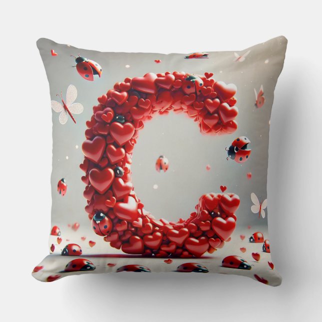 Coussin Grappe de cœurs créatifs de la lettre C (Recto)