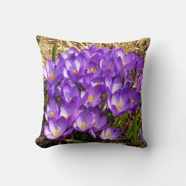 Coussin Grappe de Crocus pourpres Floral de printemps (Recto)