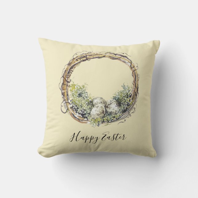 Coussin Grappe de vigne rustique aquarelle et nid d'oeufs  (Recto)
