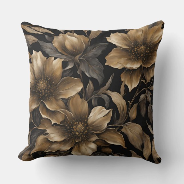 Coussin Gras Black Gold Floral Print (Recto)