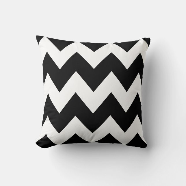 Coussin Gras Chevron Zigzag Motif noir blanc (Recto)