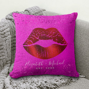 Coussin Gras Chic Rouge Lèvres Pink Parties scintillant Pe
