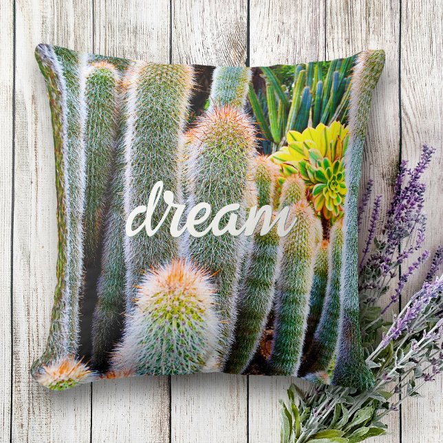 Coussin Gras Design Vert Fuzzy Cactus Photo Dream Script (Créateur téléchargé)