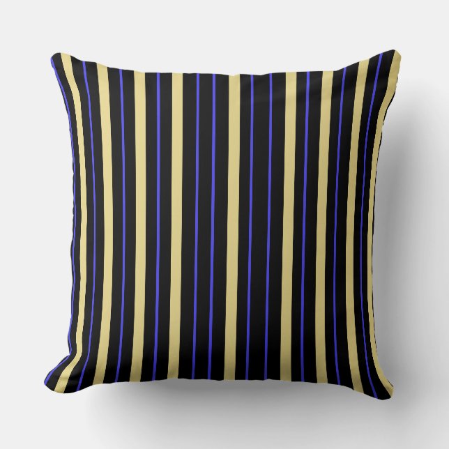 Coussin Gras et rayures maigres Ultramarine, Jaune, Noir (Recto)