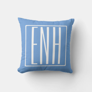 Coussin Gras moderne 3 initiales Monogramme   Bleu doux