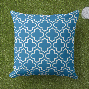 Coussin Gras Treillis Quatrefeuilles Bleu Royal Blanc