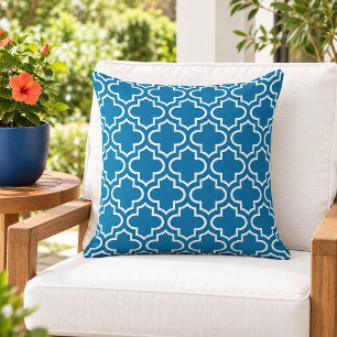 Coussin Gras Treillis Quatrefeuilles Bleu Royal Blanc