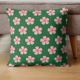Coussin Gras vert et rose Fleur Tropical Printemps Whimsic