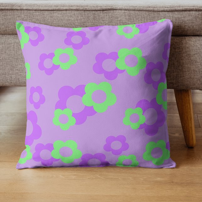 Coussin Gras violet et néon vert floral Tropical (Créateur téléchargé)