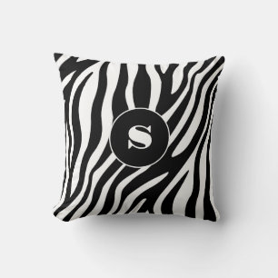 Coussin Gras Zebra Stripe Noir & Blanc avec Monogramme