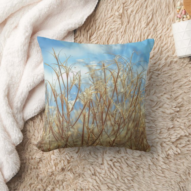 Coussin Grassy Nature avec un ciel bleu coton (Couverture)