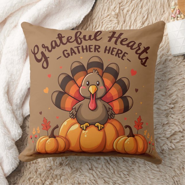 Coussin Grateful Hearts Thanksgiving Turkey (Couverture)