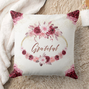 Coussin GRATEUL Script fantaisie Bourgogne Floral Gold Wre