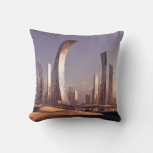 Coussin Gratte-ciel surréalistes futuristes dans un paysag