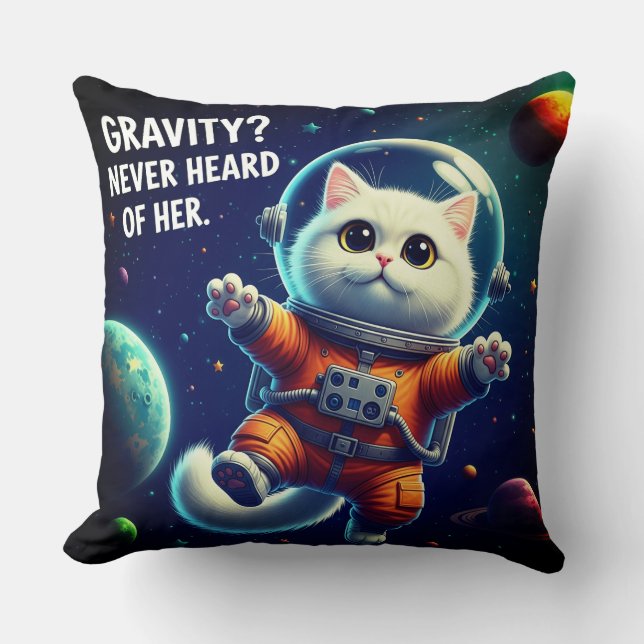 Coussin Gravity? Never Heard of Her. Cute Space Cat (Recto)
