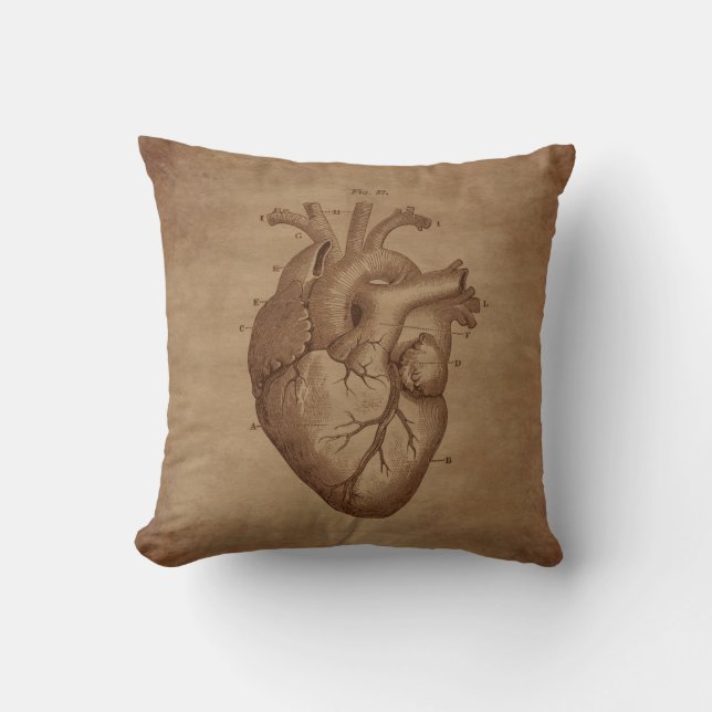 Coussin Gravure anatomique vintage de coeur de Steampunk (Recto)