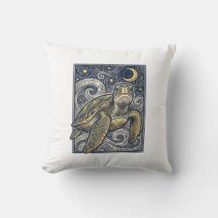 Coussin Gravure ancienne tortue marine nuit étoilée
