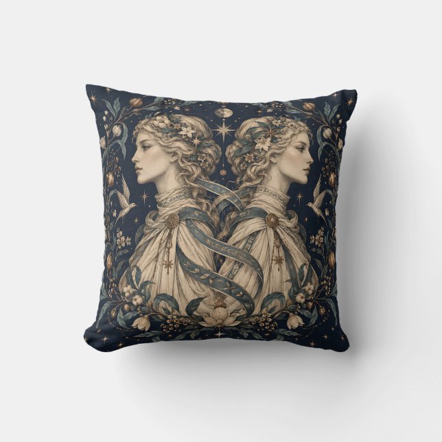 Coussin Gravure botanique de minuit Gemini (Recto)