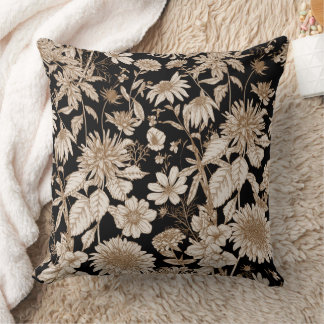Coussin Gravure botanique vintage sépia de croquis de fleu