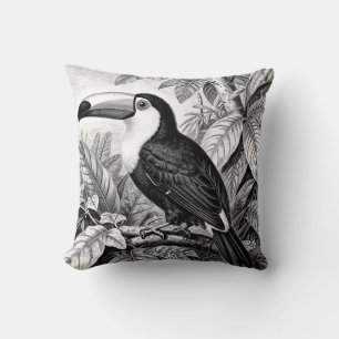 Coussin Gravure de Toucan dans le Feuillage de la Jungle