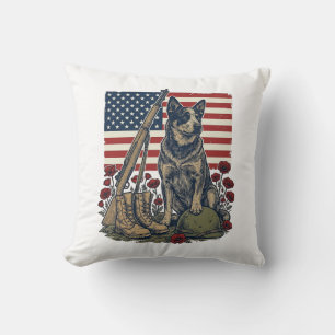Coussin Gravure vintage commémorative patriotique Blue Hee