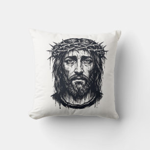 Coussin Gravure Vintage Couronne d'Épines Portrait Sacré 